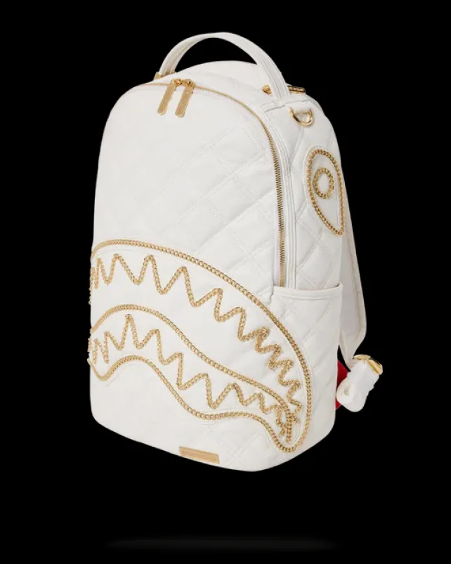 BACKPACKS>SPRAYGROUND RIVIERA LE BLANC GOLD CHAIN SHARK BACKPACK (DLXV)