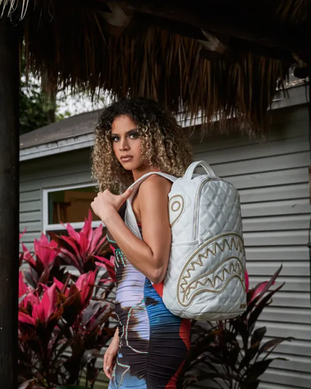 BACKPACKS>SPRAYGROUND RIVIERA LE BLANC GOLD CHAIN SHARK BACKPACK (DLXV)