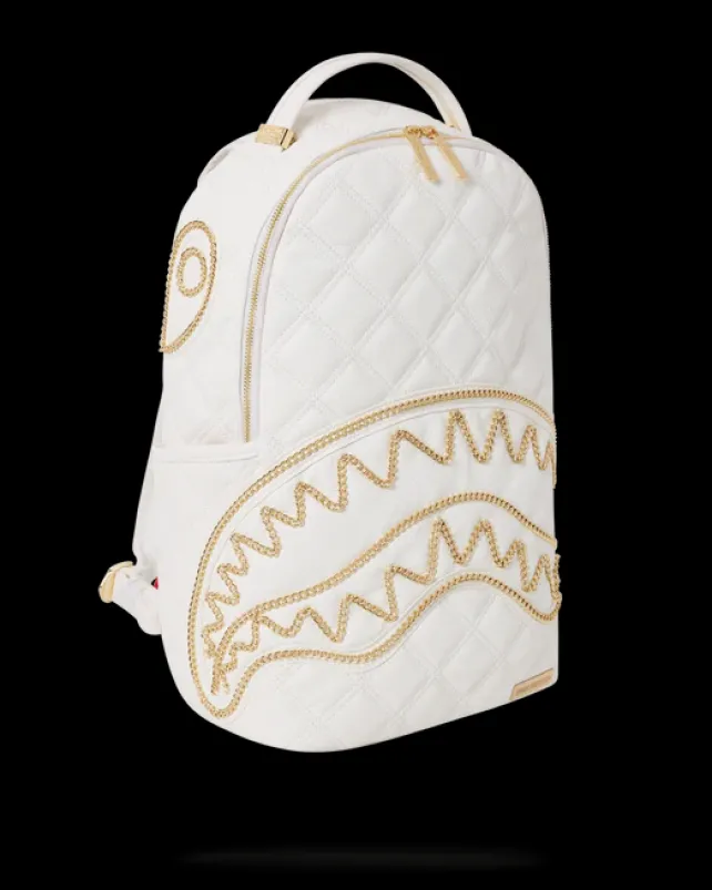 BACKPACKS>SPRAYGROUND RIVIERA LE BLANC GOLD CHAIN SHARK BACKPACK (DLXV)