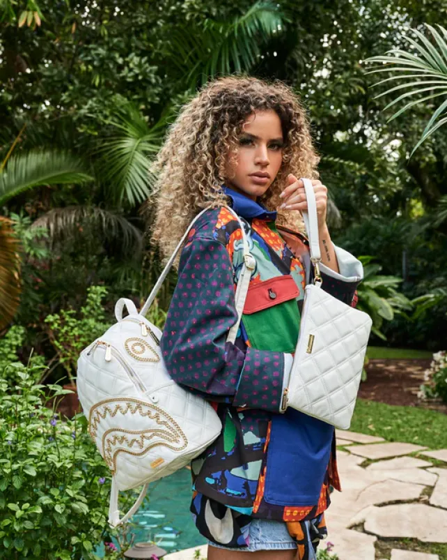 CROSSOVER CLUTCHES>SPRAYGROUND RIVIERA LE BLANC GOLD CHAIN SHARK CROSSOVER CLUTCH