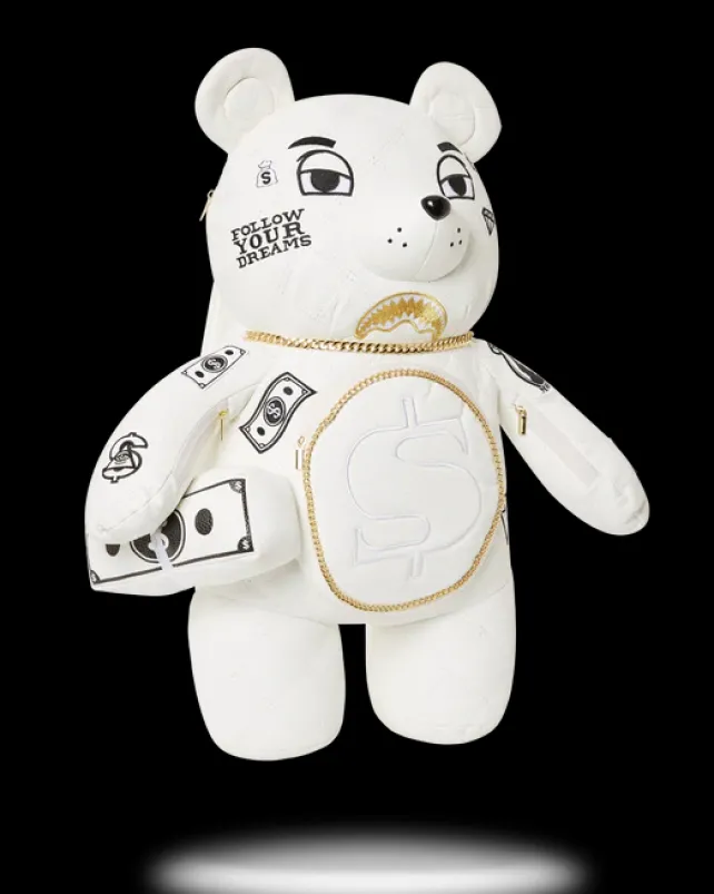 TEDDY BEAR BACKPACKS|BACKPACKS>SPRAYGROUND RIVIERA LE BLANC GOLD CHAIN MONEYBEAR TEDDYBEAR BACKPACK