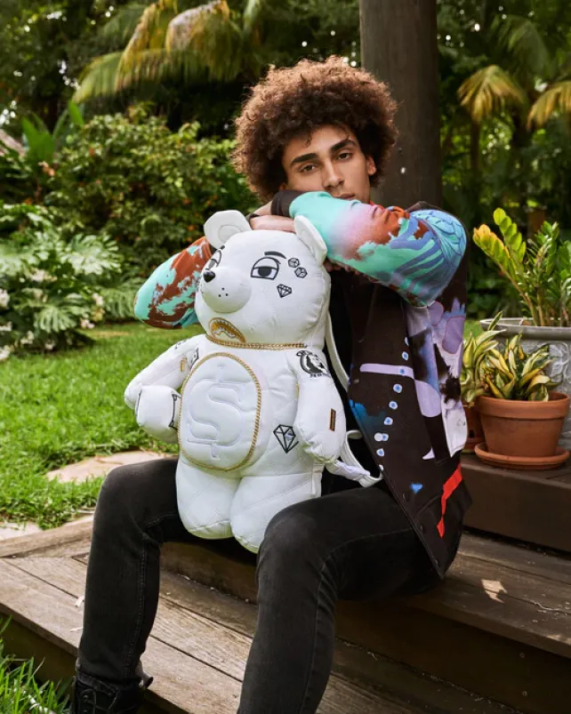 TEDDY BEAR BACKPACKS|BACKPACKS>SPRAYGROUND RIVIERA LE BLANC GOLD CHAIN MONEYBEAR TEDDYBEAR BACKPACK