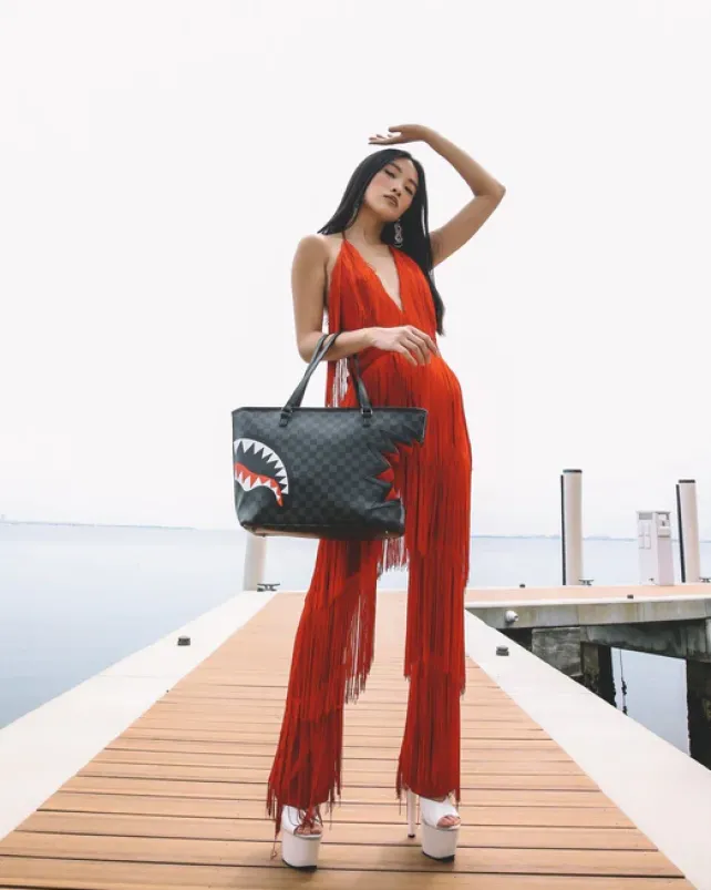 TOTES>SPRAYGROUND SHARK BITE SHARKS IN PARIS GRAY TOTE
