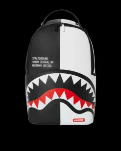 BACKPACKS>SPRAYGROUND SHARK CENTRAL SPLIT BACKPACK BLK/WHT (DLXV)