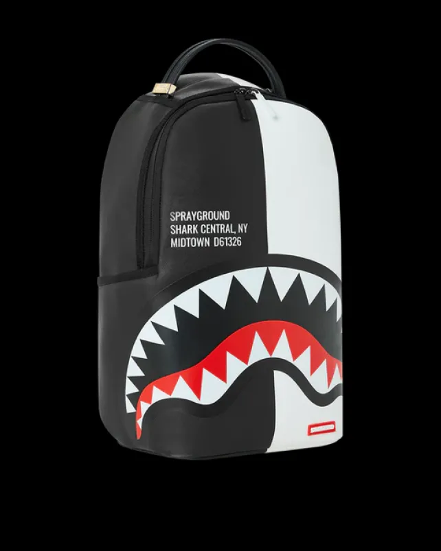 BACKPACKS>SPRAYGROUND SHARK CENTRAL SPLIT BACKPACK BLK/WHT (DLXV)