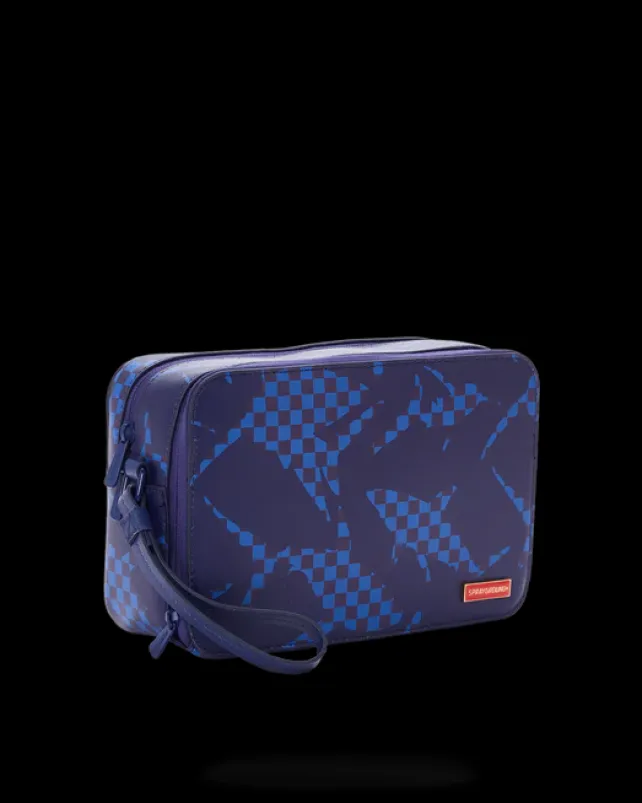 TOILETRIES AKA MONEY BAGS>SPRAYGROUND SHARK CHECK (BLUE) TOILETRY