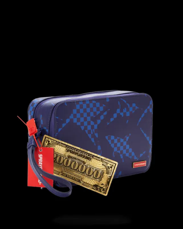 TOILETRIES AKA MONEY BAGS>SPRAYGROUND SHARK CHECK (BLUE) TOILETRY