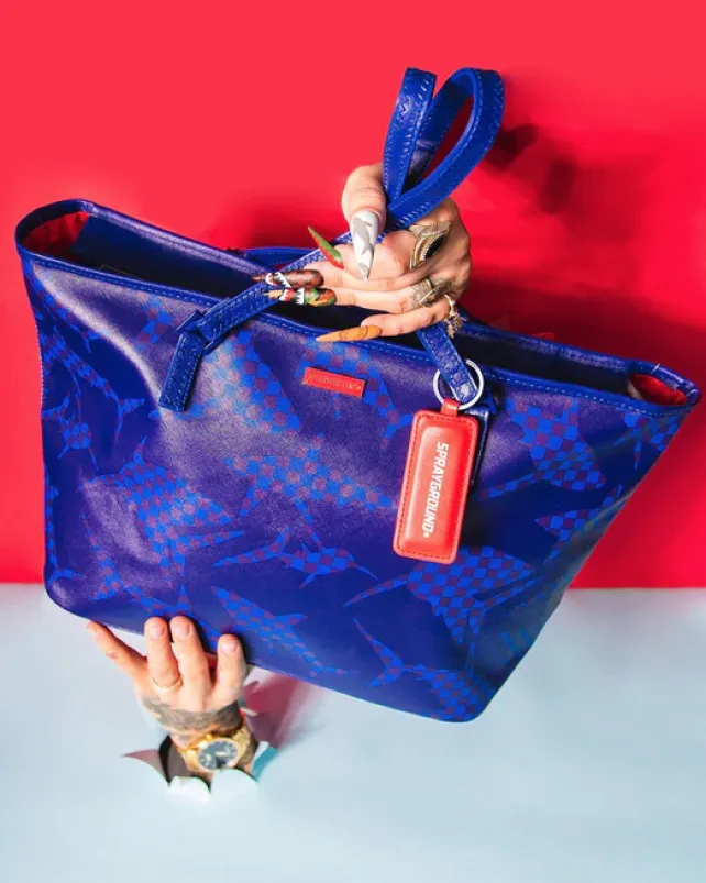TOTES>SPRAYGROUND SHARK CHECK (BLUE) TOTE