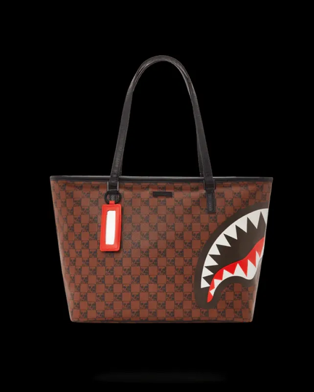 TOTES>SPRAYGROUND SHARKS AND SKULLS TOTE