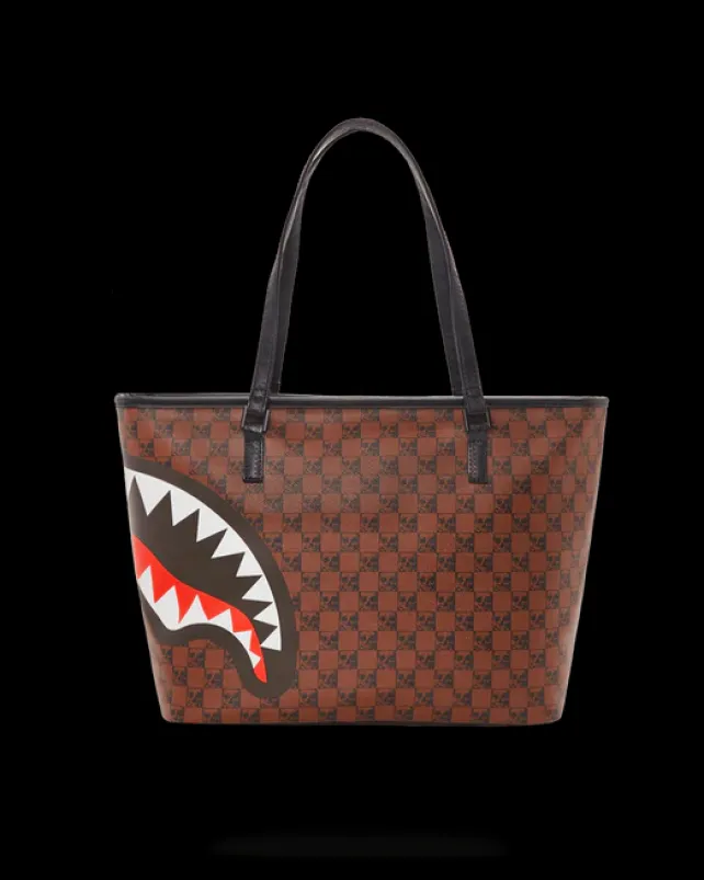 TOTES>SPRAYGROUND SHARKS AND SKULLS TOTE
