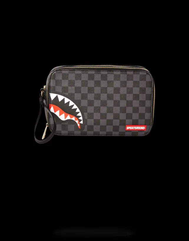 TOILETRIES AKA MONEY BAGS>SPRAYGROUND SHARKS IN PARIS (BLACK CHECKERED EDITION) TOILETRY AKA MONEY BAGS
