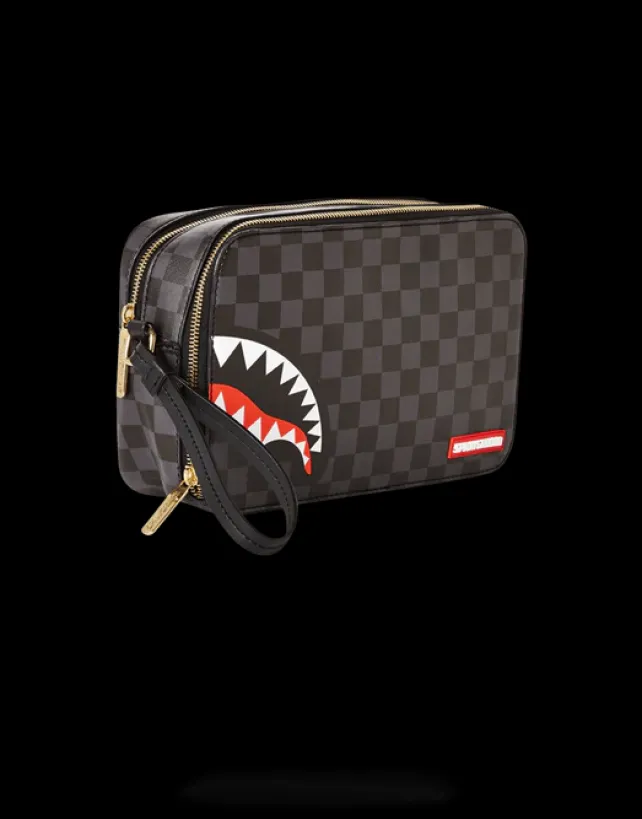 TOILETRIES AKA MONEY BAGS>SPRAYGROUND SHARKS IN PARIS (BLACK CHECKERED EDITION) TOILETRY AKA MONEY BAGS