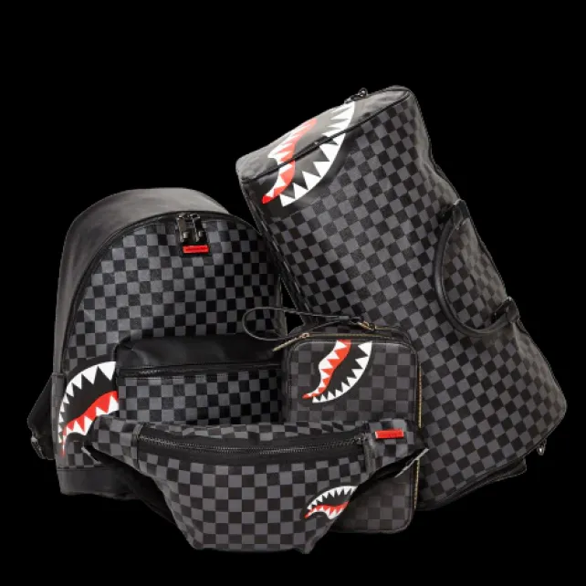 TOILETRIES AKA MONEY BAGS>SPRAYGROUND SHARKS IN PARIS (BLACK CHECKERED EDITION) TOILETRY AKA MONEY BAGS