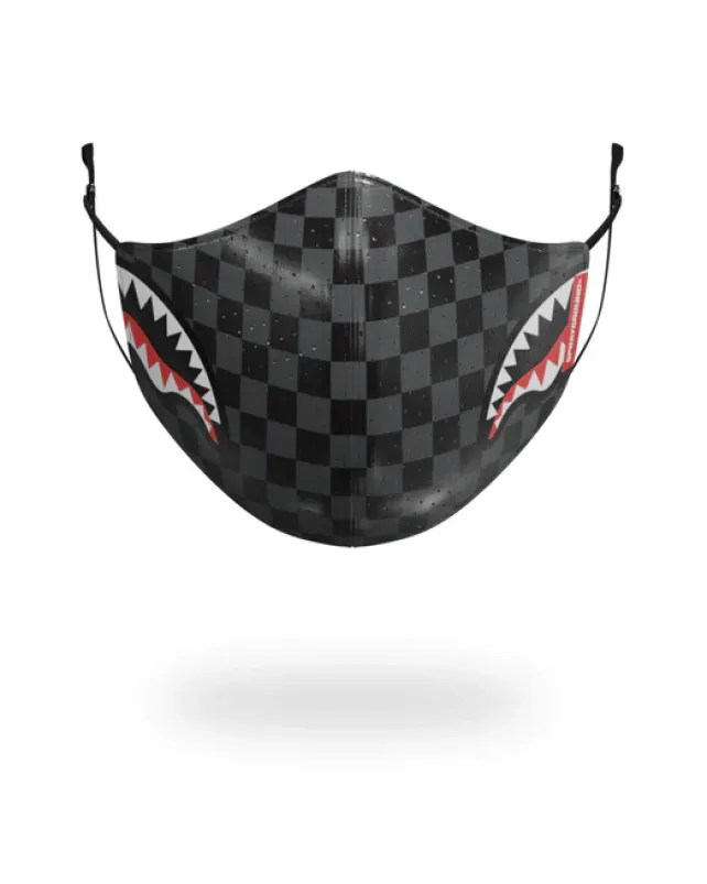 FACE MASKS>SPRAYGROUND SHARKS IN PARIS (GRAY) VEGAN LEATHER FACE MASK