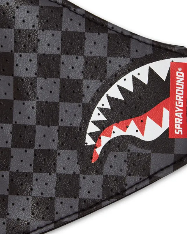 FACE MASKS>SPRAYGROUND SHARKS IN PARIS (GRAY) VEGAN LEATHER FACE MASK