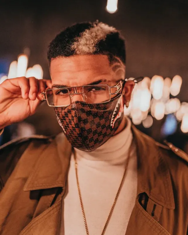 FACE MASKS>SPRAYGROUND SHARKS IN PARIS VEGAN LEATHER FACE MASK