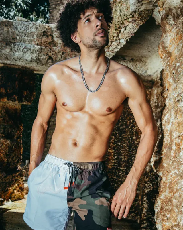 SWIMWEAR>SPRAYGROUND SPLIT BITE CAMO SHOTO SWIM TRUNKS