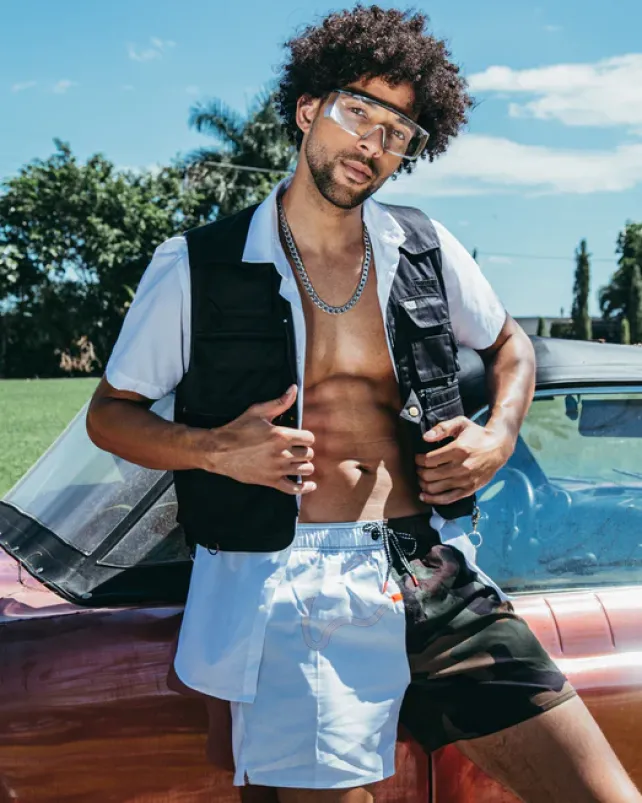 SWIMWEAR>SPRAYGROUND SPLIT BITE CAMO SHOTO SWIM TRUNKS