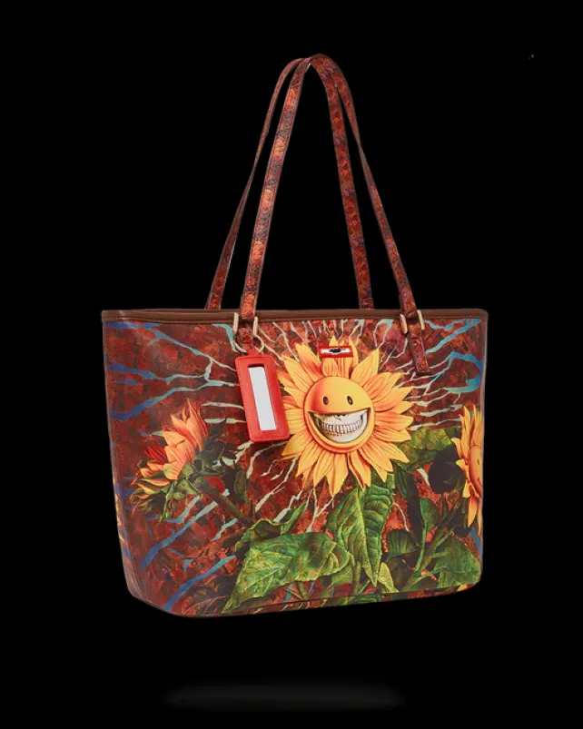 TOTES|HANDBAGS>SPRAYGROUND SUNFLOWER GRIN RON ENGLISH COLLAB TOTE