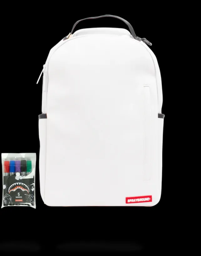BACKPACKS>SPRAYGROUND THE DIY WHITE BACKPACK (VEGAN LEATHER u0026 INNER MONEY LINING) u0026 MARKERS INCLUDED