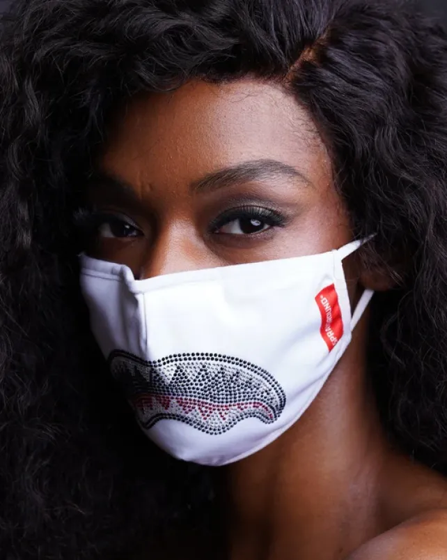 FACE MASKS>SPRAYGROUND TRINITY DIAMOND SHARK (WHT) POLYESTER FACE MASK
