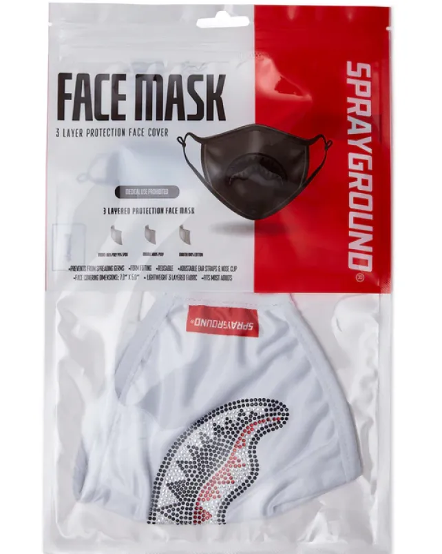 FACE MASKS>SPRAYGROUND TRINITY DIAMOND SHARK (WHT) POLYESTER FACE MASK