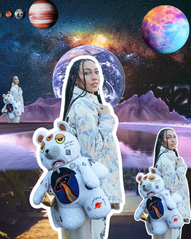 TEDDY BEAR BACKPACKS|BACKPACKS>SPRAYGROUND UFO SPACED OUT MONEYBEAR TEDDYBEAR BACKPACK